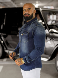 Koszula męska jeansowa ciemno-niebieska OZONEE O/51410