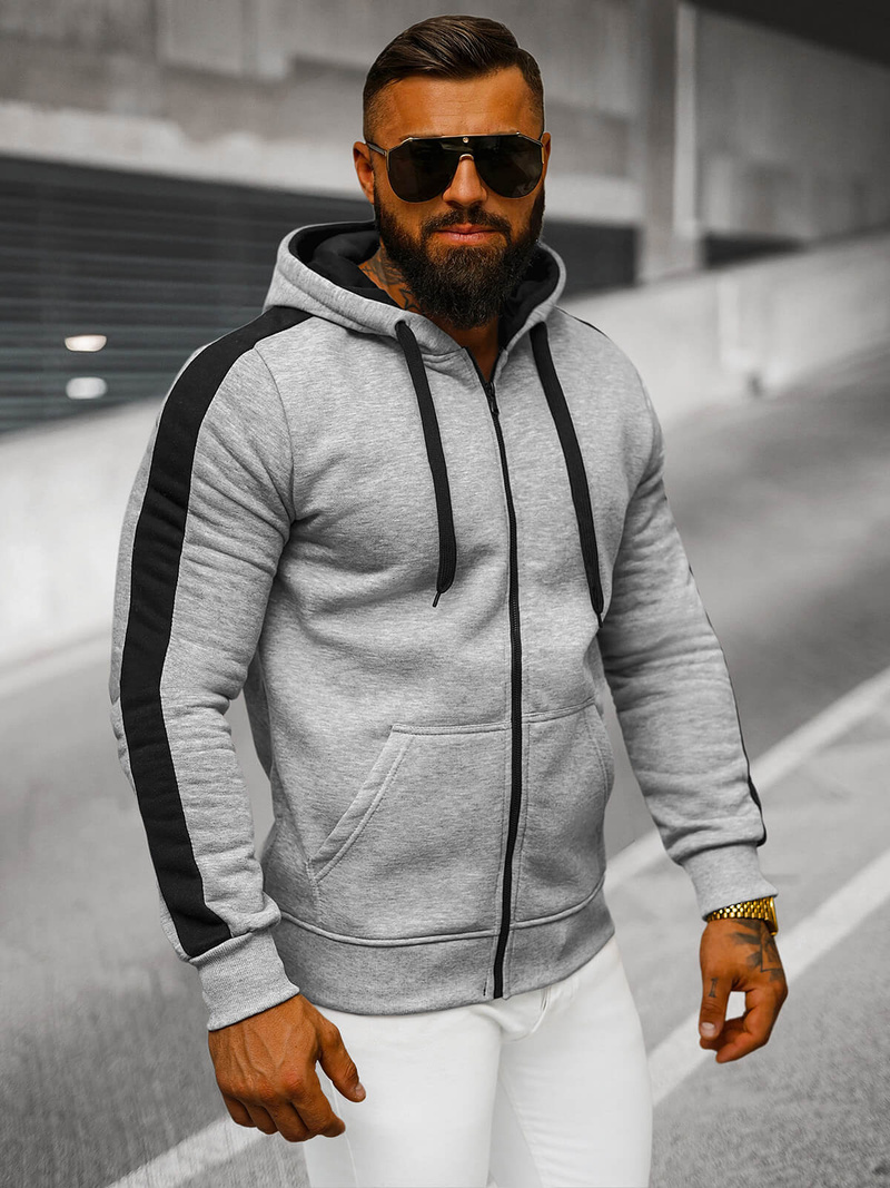 Bluza męska z kapturem rozpinana szara OZONEE JS/8B1335/2