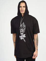 T-Shirt z kapturem męski czarny OZONEE MR/21553