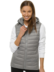 Kamizelka damska pikowana z kapturem szara OZONEE JS/M23039/92