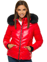 Kurtka zimowa damska z futerkiem czerwona OZONEE JS/M23068/2