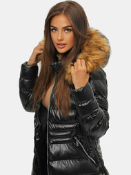 Kurtka zimowa damska z futerkiem czarno-brązowa OZONEE JS/M777/392B