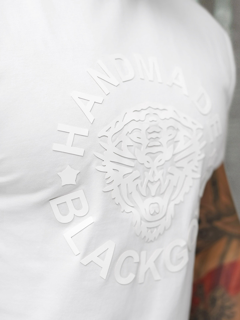 T-shirt męski slim fit z wypukłym nadrukiem mono biały OZONEE NB/MT3019/02Z