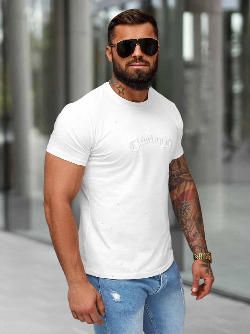 T-shirt męski slim fit biały OZONEE O/QQ1386
