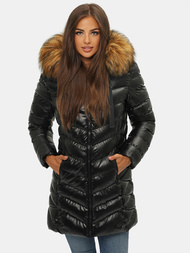 Kurtka zimowa damska z futerkiem czarno-brązowa OZONEE JS/M778/392A