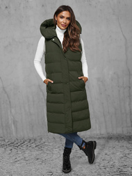 Kamizelka damska długa pikowana ciemno-zielona OZONEE JS/5M3157/136