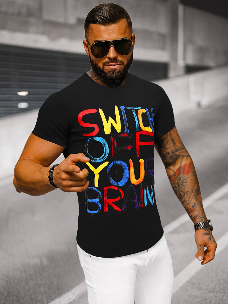 T-shirt męski czarny OZONEE O/T125/3Z