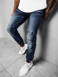 Spodnie jeansowe joggery męskie ciemno-niebieskie OZONEE NB/MP0011BS