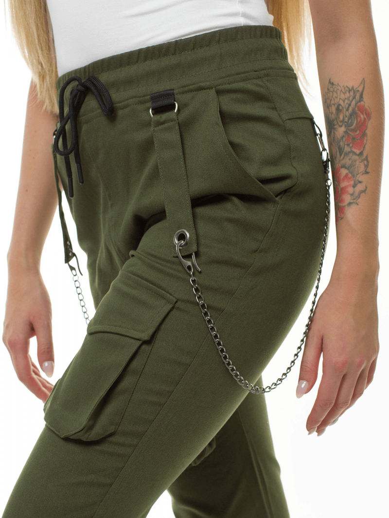 Spodnie damskie chino joggery khaki OZONEE O/8052