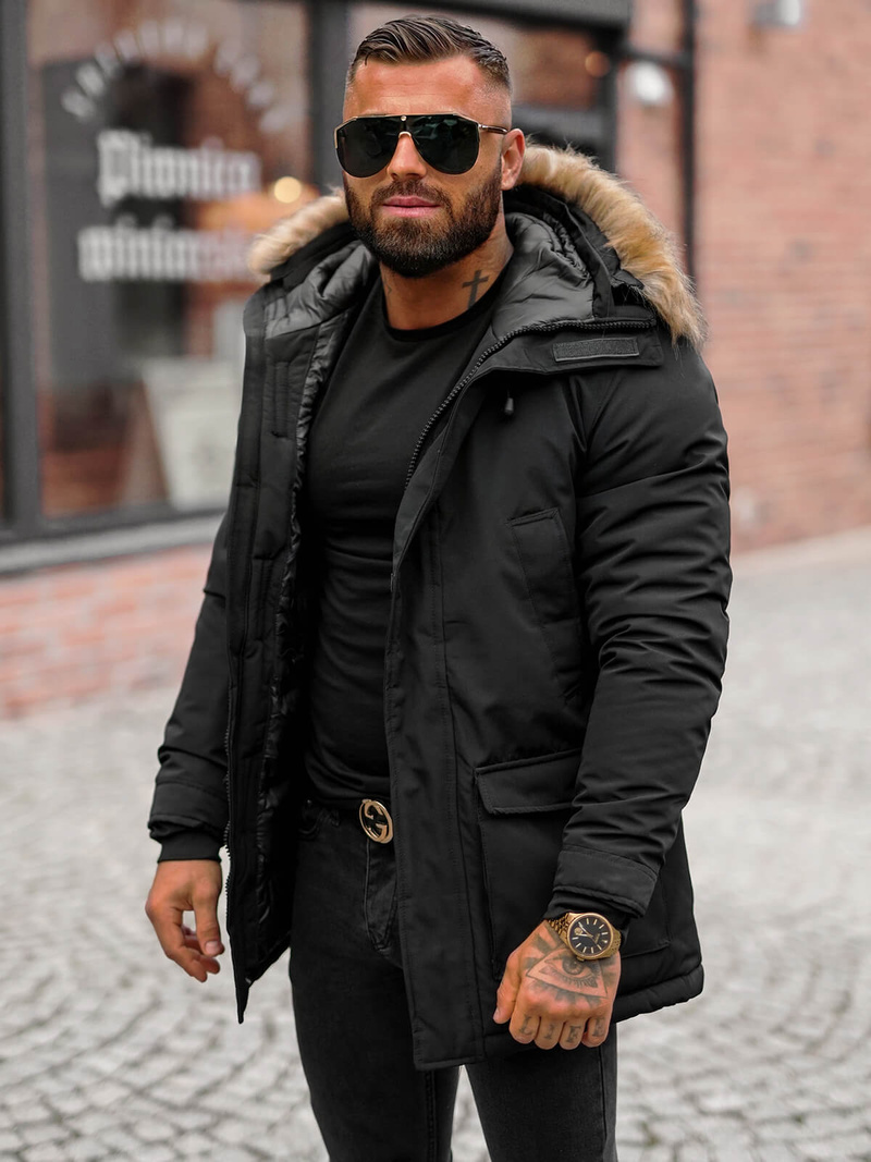 Kurtka zimowa męska z futerkiem czarna OZONEE JS/5M779/392Z