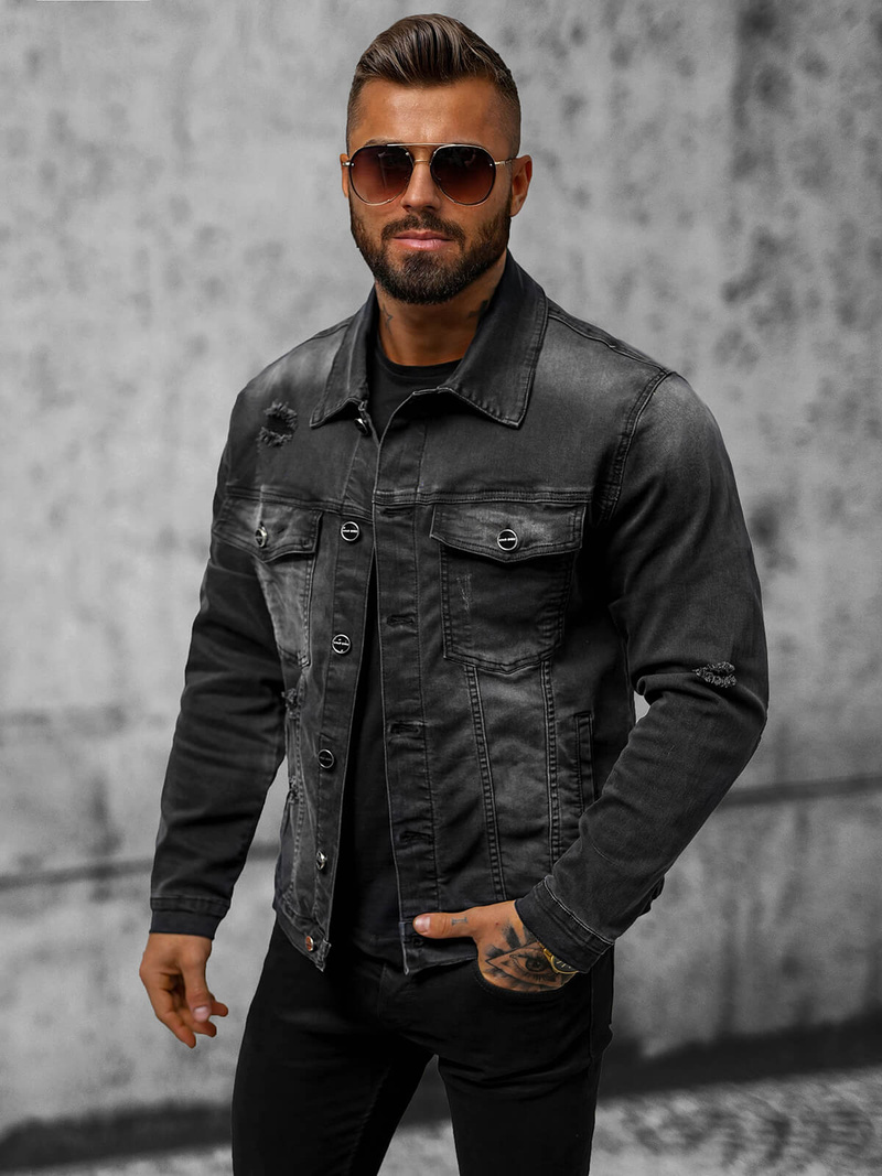 Чоловіча джинсова куртка Чорна OZONEE NB/MJ506NZ