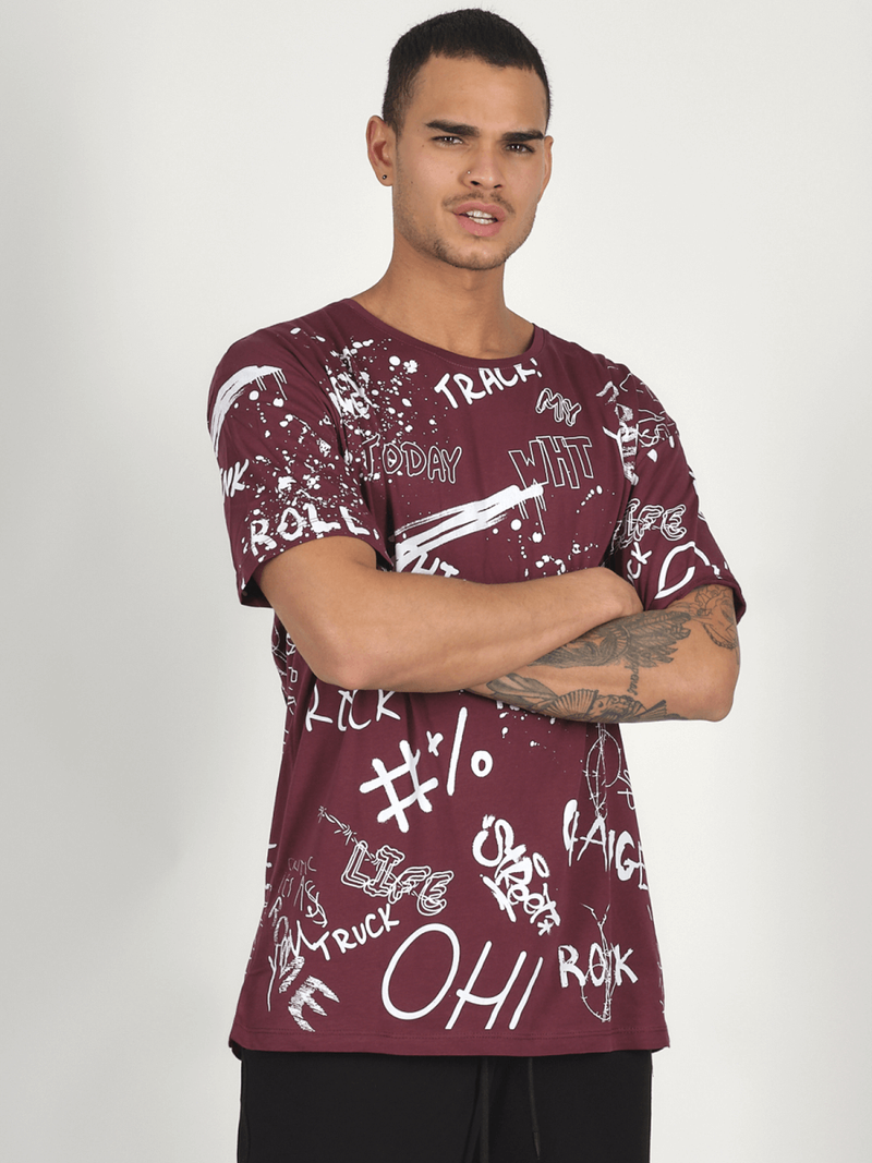 T-Shirt męski z nadrukiem bordowy OZONEE MR/21530