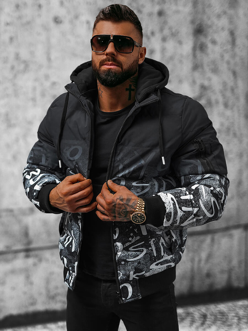 Kurtka zimowa męska pikowana czarno-biała OZONEE JS/27M8102