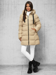 Kurtka zimowa damska długa pikowana beżowa OZONEE JS/5M3231/62