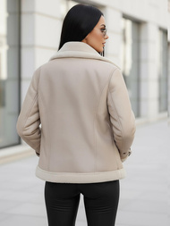 Kurtka skórzana damska z kożuchem beżowa OZONEE JS/11Z8177Z