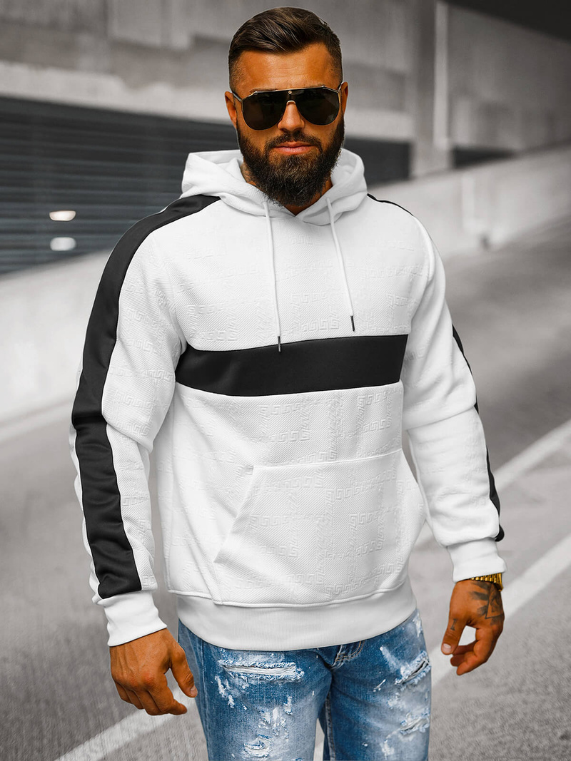Bluza z kapturem męska biała OZONEE JS/3B565