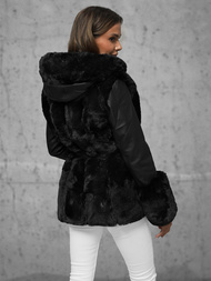 Kurtka zimowa skórzana damska z futerkiem czarna OZONEE JS/11Z8079