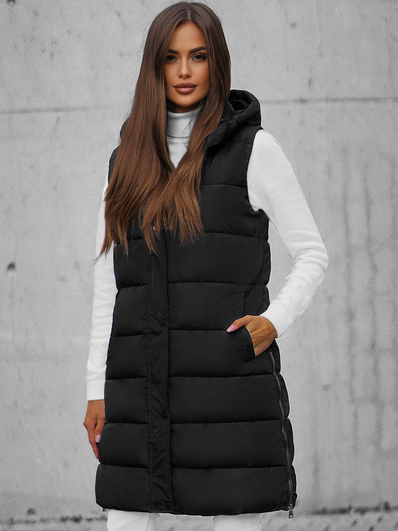 Kamizelka damska długa z kapturem czarna OZONEE O/81260Z