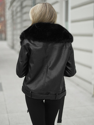 Жіноча шкіряна kуртка чорна OZONEE JS/61M8507/392AZ