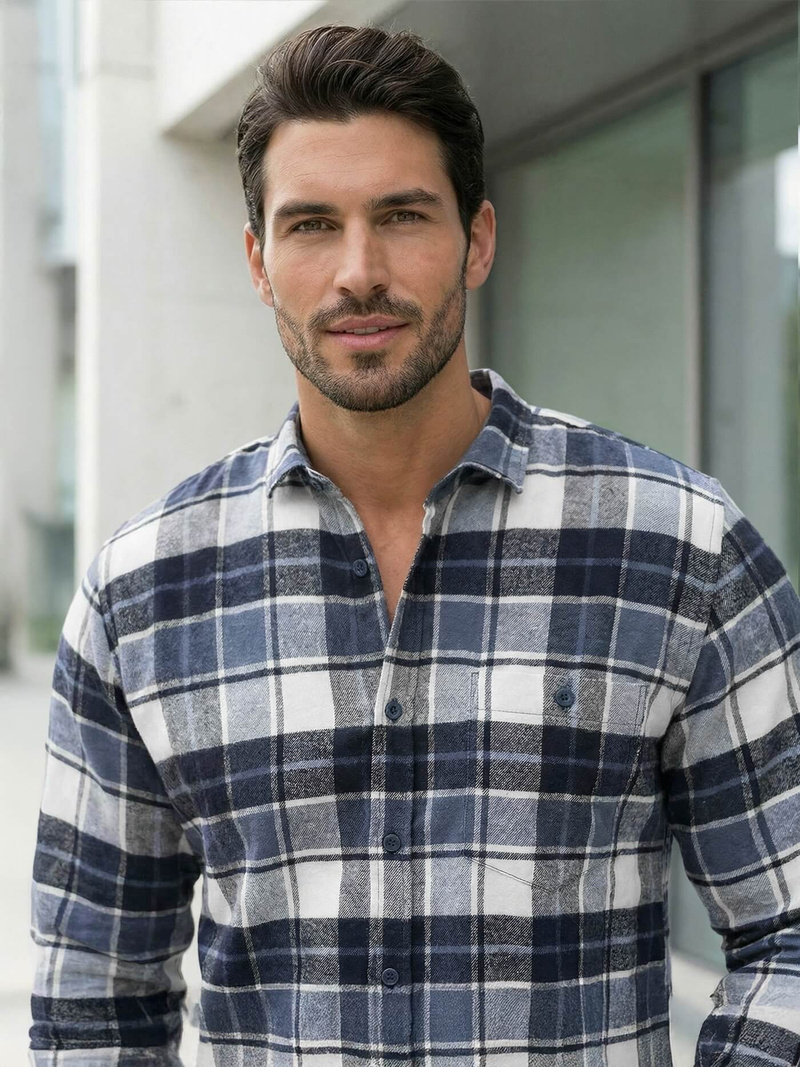 Koszula męska w kratę granatowa OZONEE V/V175Z