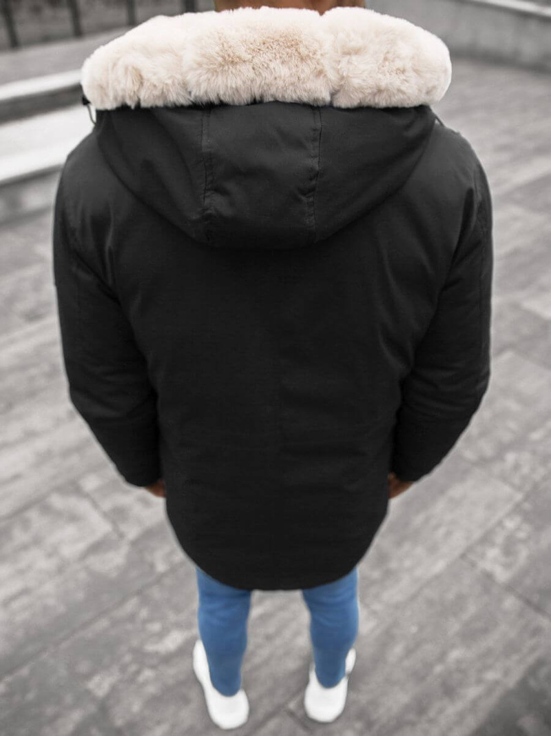 Kurtka zimowa męska parka z futerkiem czarna OZONEE JS/22M115/1