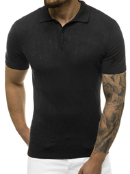 Bluzka polo z dzianiny, krótki rękaw męska czarna OZONEE L/2495