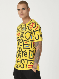 T-Shirt męski z nadrukiem żółty OZONEE MR/21518