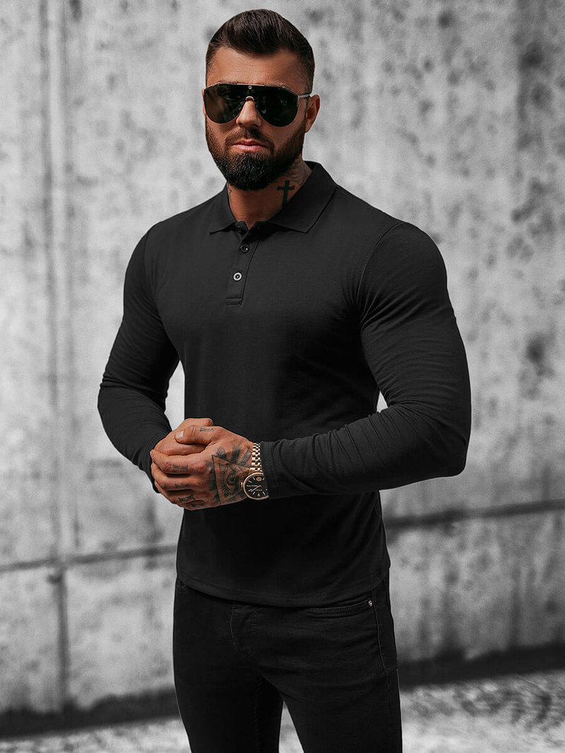 Футболка з довгим рукавом чоловіча Чорна OZONEE O/B263