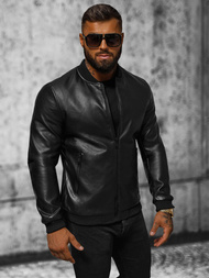 Чоловіча шкіряна куртка Чорна OZONEE JS/11Z8107