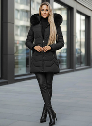 Kurtka zimowa damska długa z futerkiem czarna OZONEE JS/16M9121/392Z