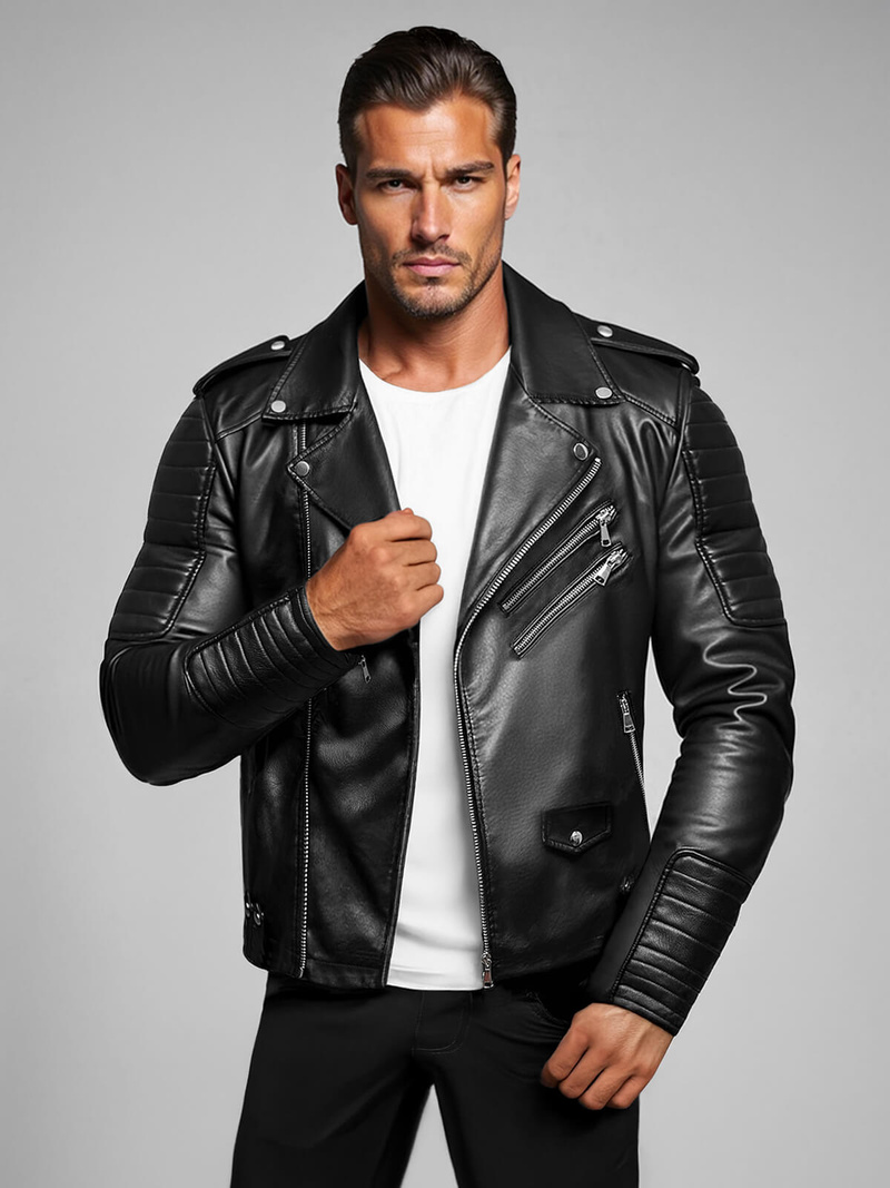 Kurtka skórzana męska ramoneska czarna OZONEE JS/11Z8065Z