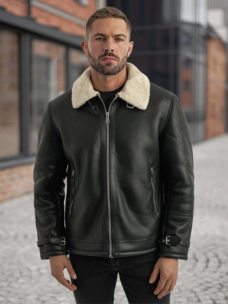 Куртка шкіряна чоловіча Чорна OZONEE JS/11Z8271