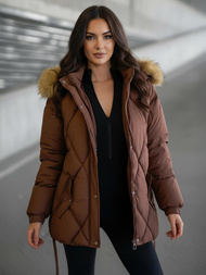 Kurtka zimowa damska z futerkiem czekoladowa OZONEE JS/5M3329/158Z