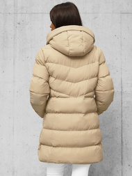 Kurtka zimowa damska długa pikowana beżowa OZONEE JS/5M3231/62