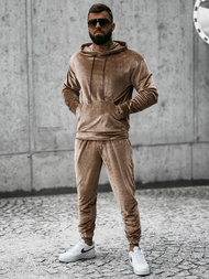 Komplet dresowy męski welurowy ciemno-beżowy OZONEE O/D7517
