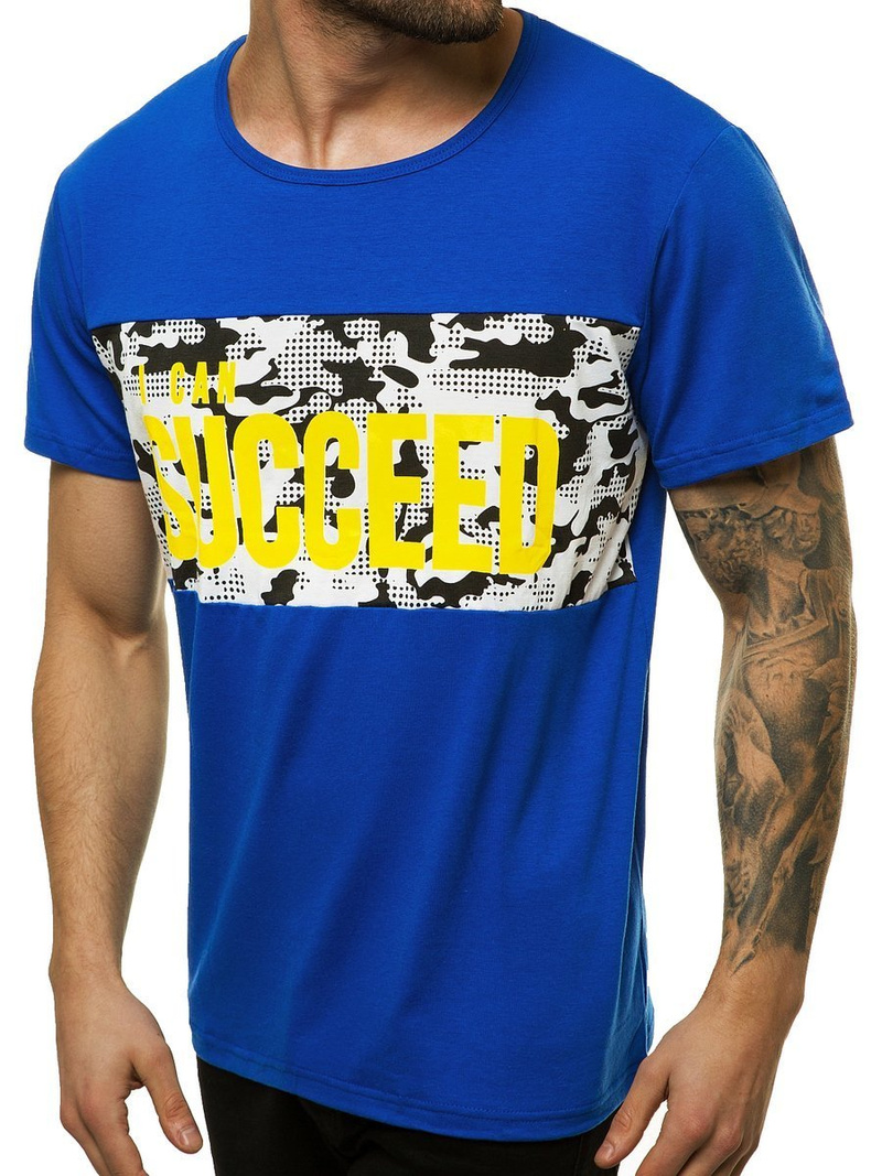 T-Shirt męski z nadrukiem niebieski OZONEE JS/KS2318Z