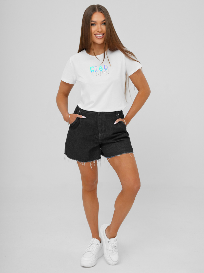 T-shirt damski biało-miętowy OZONEE JS/RJ77542