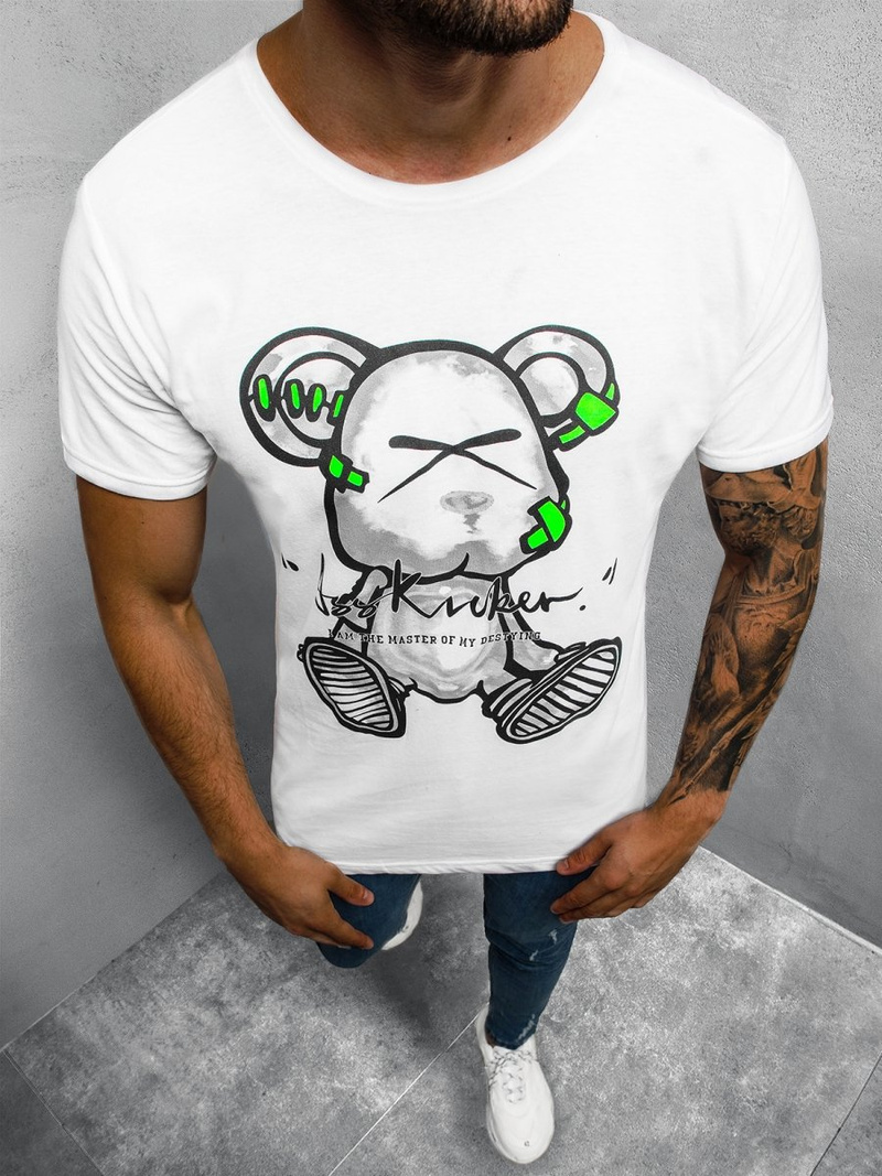 T-Shirt męski z nadrukiem biały OZONEE O/BL75