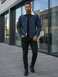 Kurtka męska jeansowa sherpa granatowa OZONEE NB/MJ517BSZ
