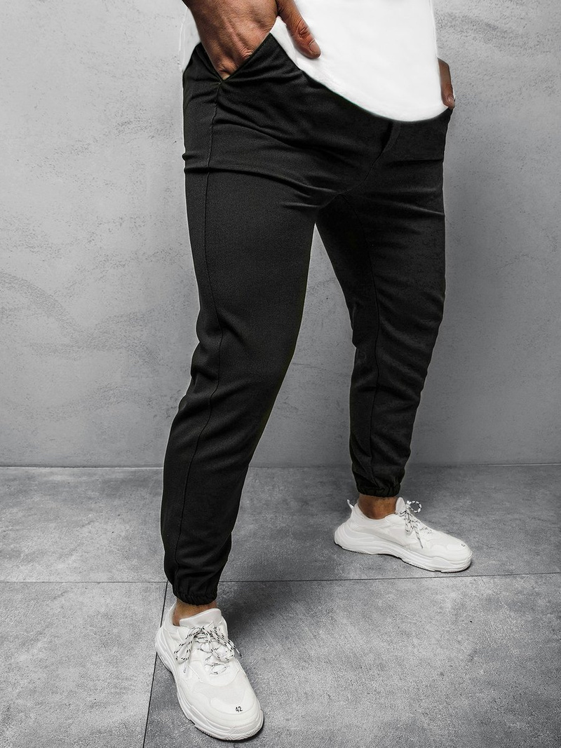 Spodnie męskie chino jogger materiałowe czarne OZONEE DJ/5539