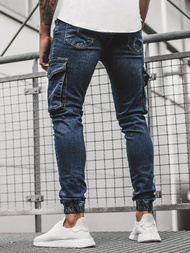 Spodnie jeansowe joggery męskie ciemno-niebieskie OZONEE G/3002