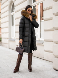 Kurtka zimowa damska długa z futerkiem czarna OZONEE JS/5M3298/392