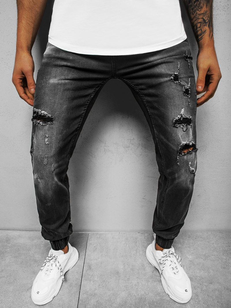 Spodnie jeansowe joggery męskie czarne OZONEE NB/MP0014N