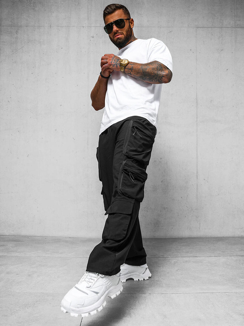 Spodnie męskie cargo wide leg czarne OZONEE O/PS5528