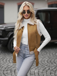 Kamizelka skórzana damska z kożuszkiem camelowa OZONEE JS/11Z8238Z