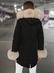 Kurtka zimowa damska z futerkiem czarno-biała OZONEE JS/16M9062/392B