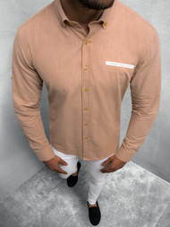 Koszula męska długi rękaw beżowa OZONEE O/3015Z