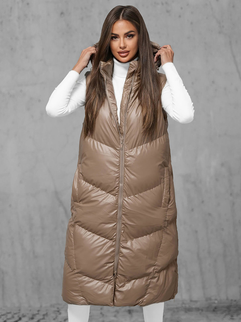 Kamizelka damska długa skórzana camelowa OZONEE JS/5M3183/84