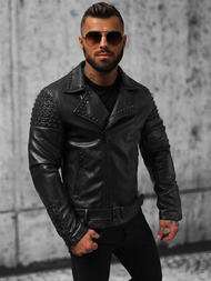 Куртка шкіряна чоловіча Чорна OZONEE O/8902