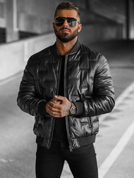 Kurtka skórzana męska bomberka czarna OZONEE O/11Z8099Z